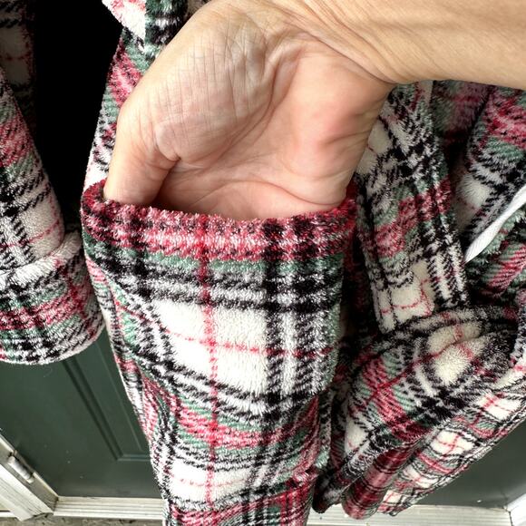 Lauren Ralph Lauren Sz XL Red and Green Tartan Plaid Fleece Robe w/ Belted Close - Picture 4 of 7